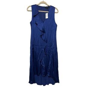 Banana Republic NWT Blue Satin Rayon Ruffle High Low Dress Women’s‎ Size 10